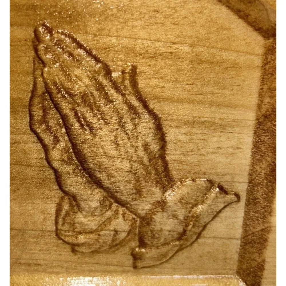 Clock Religious Cross Mantle Quartz Movement Works‎ Handmade Engraved EUC